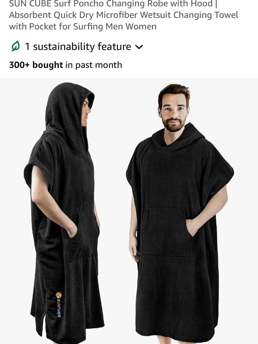 Sun cube Black Hooded Surf Poncho Changing Robe